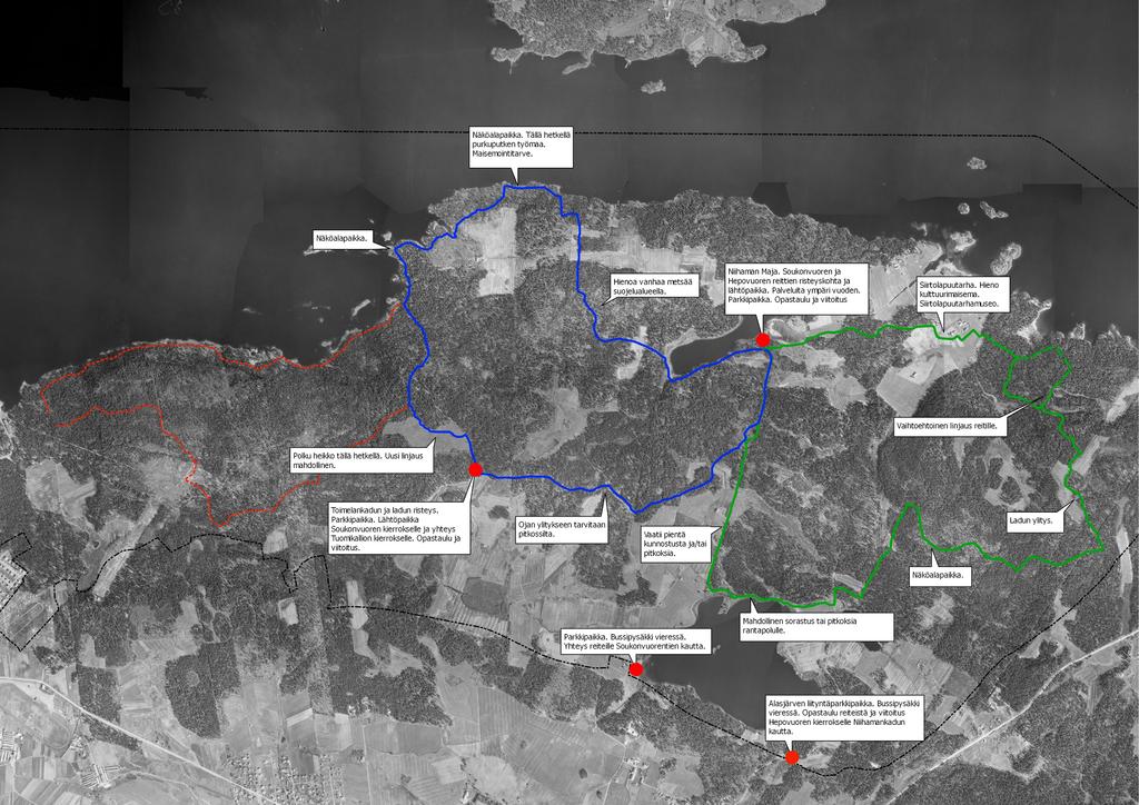 Rengasreitit Taustana ilmakuva vuodelta 1946.