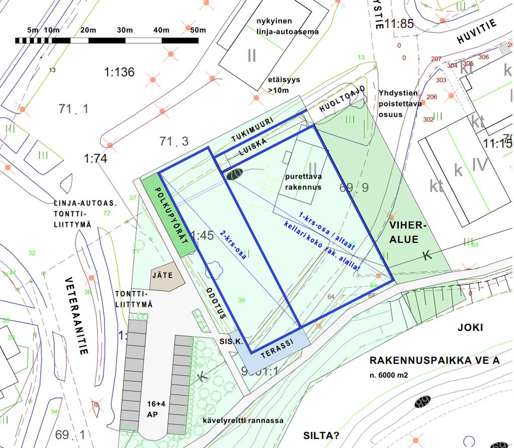 7.3 Rakennuspaikka A Kuva 1 Rakennuspaikka A tontinkäyttövaihtoehdon ARK 204.