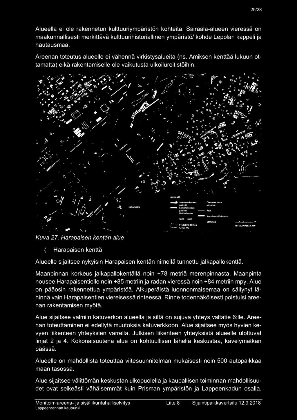 Maanpinnan korkeus jalkapallokentällä noin + 78 metriä merenpinnasta. Maanpinta nousee Harapaisentielle noin +85 metriin ja radan vieressä noin +84 metriin mpy. Alue on pääosin rakennettua ympäristöä.