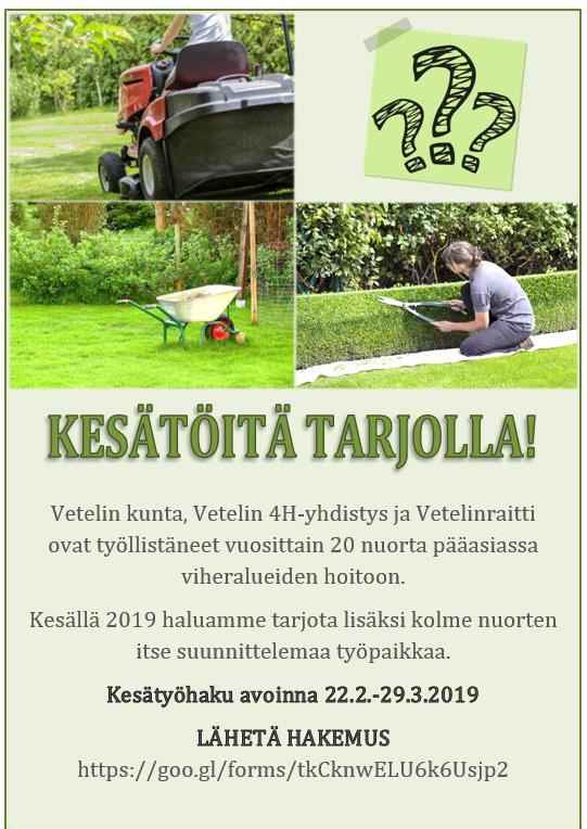 Kesälle 2019 haluamme tarjota lisäksi kolme nuorten itse suunnittelemaa kesätyöpaikkaa. Tarjolla edellisvuosien tapaan mm.