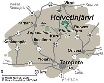 Saapuminen Kankimäkeen Helvetinjärvi sijaitsee Ruoveden kunnassa noin 50 kilometriä Tampereelta pohjoiseen ja sinne on helppo saapua autolla.