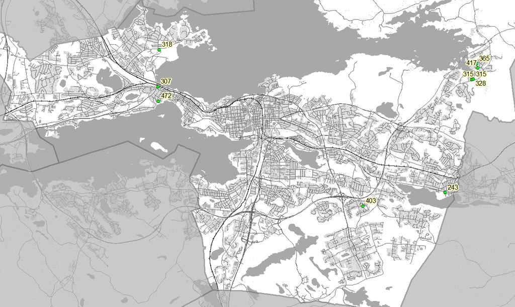 Kuva 6.Tampereen AR- ja A-tonttikaupat. Kartalla esitettyjen lisäksi työssä on analysoitu myös kaupungin luovuttamat tonttikaupat. Kartan arvot ovat rakennusoikeuden yksikköarvoja /k-m². Taulukko 4.