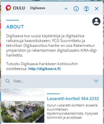 Lisäksi sovelluksessa on mahdollista esittää myös 3D-malleja tai hallita aikatauluja. Kuva 10. Oulun Digikaava-sovelluksen hankkeet näkymä.