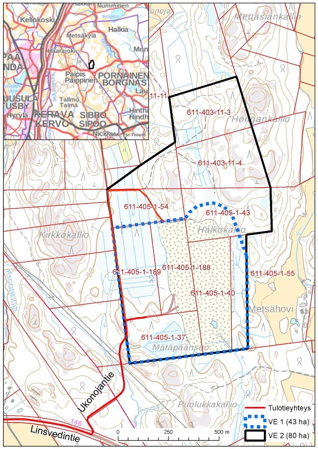Ympäristövaikutusten arviointiohjelma 7 Figur 1. Projektets läge. Miljöns nuvarande tillstånd I landskapsplanen ligger projektområdet på ett vitt område.