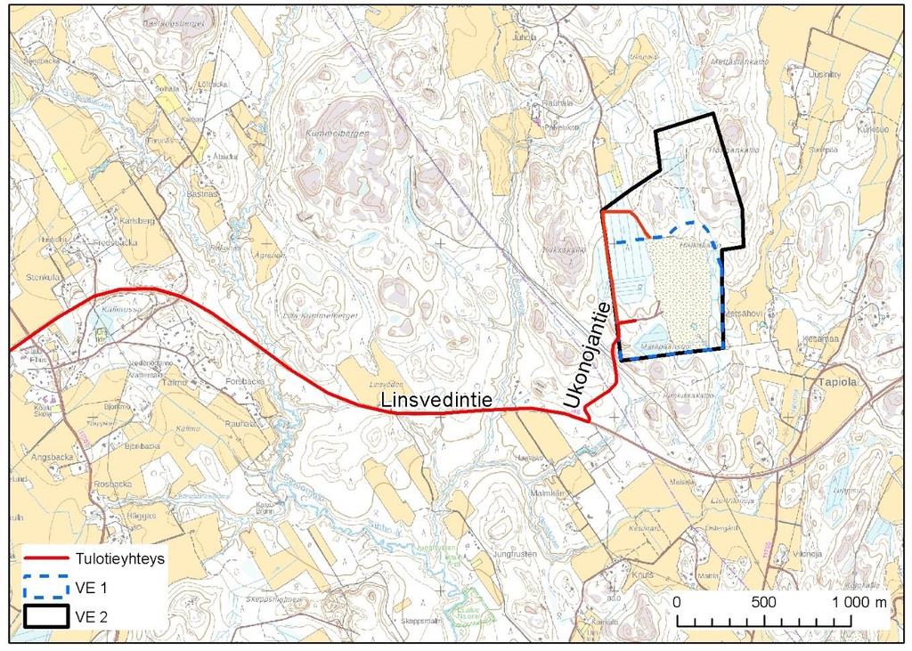 Ympäristövaikutusten arviointiohjelma 24 Vesihuolto ja vesien johtaminen Alueella muodostuvat pintavedet johdetaan selkeytysaltaaseen tai selkeytysaltaisiin ja edelleen alueelta pois johtaviin ojiin.