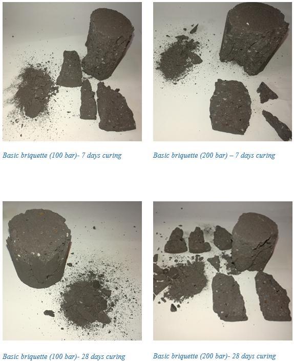 112 less fines than the briquette produced using 200 bar briquetting pressure.