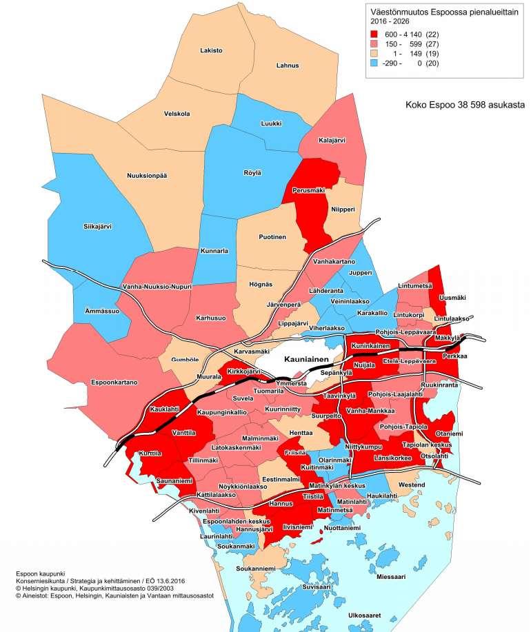 82 Tässä kesällä 2016 laaditussa väestöennusteessa ei vielä näy Kivenlahti Espoonlahti -alueen odotettavissa oleva