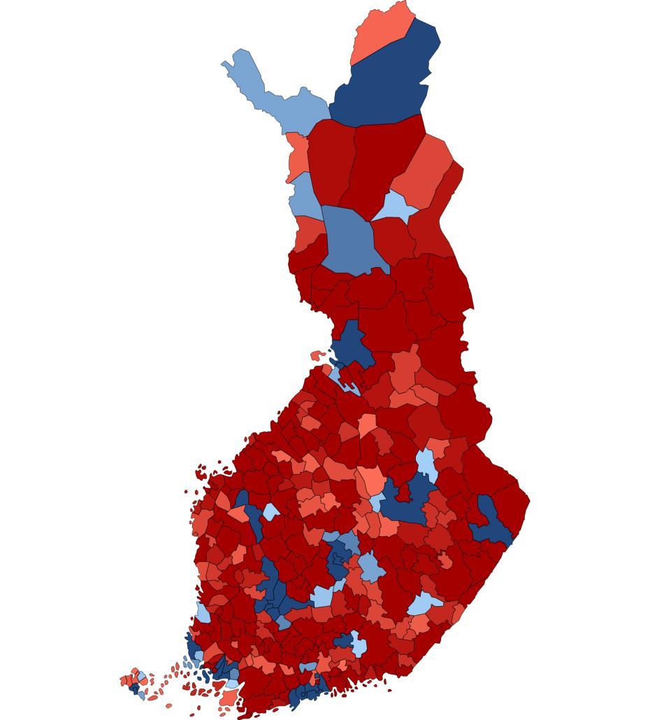 KUNTIEN VÄLINEN NETTOMUUTTO VUOSINA 2015-2017 Eniten muuttovoittoa maan sisältä vuosina 2015-2017 KUNTIEN VÄLINEN NETTOMUUTTO KUNNITTAIN VUOSINA 2015-2017 MUUTTOVOITTOA / 54 KUNTAA MUUTTOTAPPIOTA /