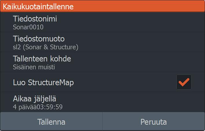 Tietojen tallennuksen aikana vasemmassa yläkulmassa näkyy vilkkuva punainen symboli. Välillä näytön alalaitaan tulee näkyviin tallennuksesta kertova ilmoitus.