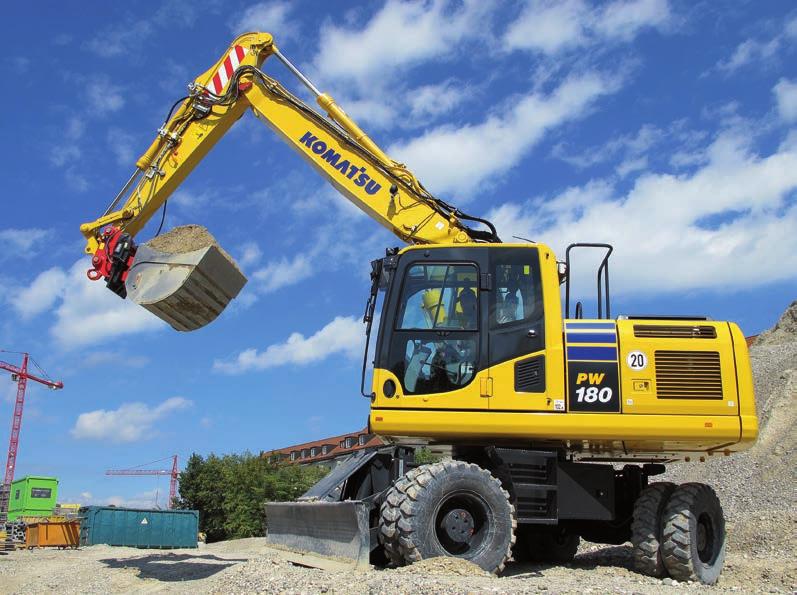 PW 180 Hydraulinen pyöräalustainen kaivukone PW180-10 MOOTTORITEHO 123 kw /