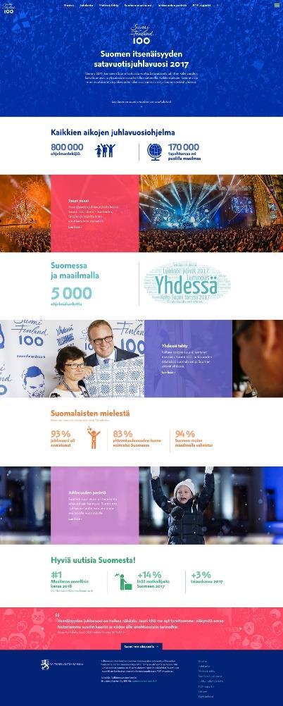 Tieto, tulokset ja tunnelmat talteen Suomi 100 -barometri (Tilastokeskus 2015-2018) Sidosryhmätutkimukset ja raportointi Ohjelmahankkeet Yritysyhteistyö