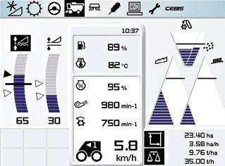 Lyhyt katsaus riittää ja CEBIS antaa kuvan tämänhetkisistä toiminnoista: ajonäytöllä ja vastaavalla puintinäytöllä saat jatkuvasti kaikki tärkeät tiedot.