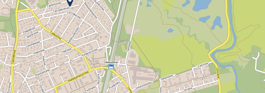 Hämeenlinnanvlä Sijain Helsinki-Vantaan Tuusulanvlä Päära Asunto Oy Vantaan Koralli sijoiuu Hiekkaharjuun in 150 metrin päähän junaseisakkeelta, lähelle alueen