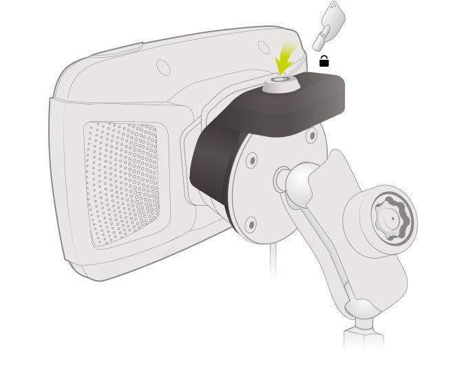 8. Lukitse TomTom Rider avaimella siten, ettei sitä voi irrottaa telineestä. Asentaminen autoon Jos pakkaukseen sisältyy autoteline, asenna TomTom Rider ajoneuvoon sen avulla.