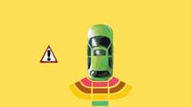 AJAMINEN PYSÄKÖINTITUTKA Pysäköintitutka ilmoittaa mahdollisista esteistä (henkilö, ajoneuvo, puu, betoniporsas...), jotka se on havainnut puskureissa olevien antureiden avulla.
