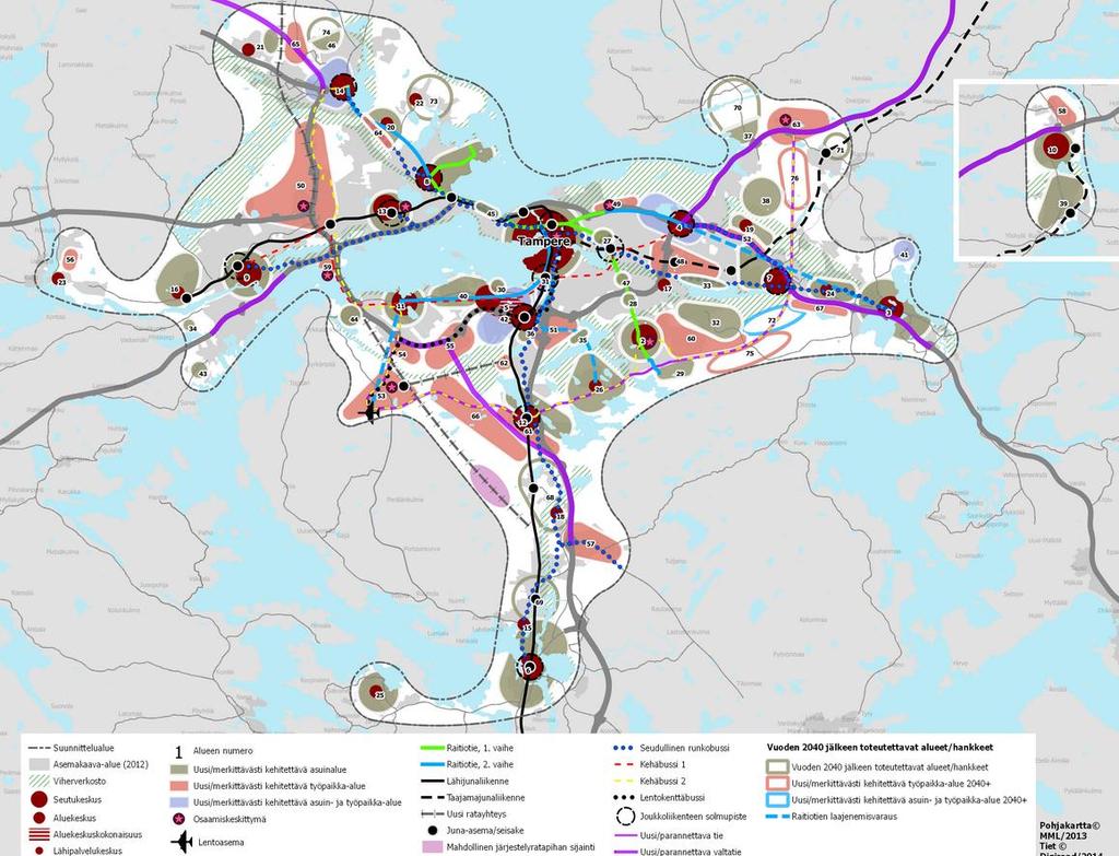 Kasvua vuoteen 2040 ohjataan kaupunkiseudun Rakennesuunnitelmalla Varaudumme väestön kasvuun Tiivistämme yhdyskuntarakennetta Kehitämme keskustoja ja