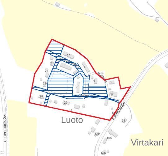 Sastamalan kaupunki 7 KUVA 6: Kaupungin maanomistus kaava-alueella. Kaupungin maanomistus on esitetty kartalla sinisellä rasterilla. 2.7. TAVOITTEET Kiikoisten kunta on myynyt alueelta pinta-alaltaan pieniä rakennuspaikkoja.
