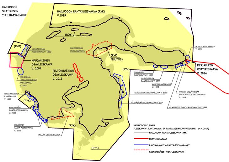 Hailuodon rantayleiskaava ja muut osayleiskaavat Hailuodon rantayleiskaava (hyväksytty vuonna 1999) kattaa suurimman osan Hailuodon kunnan