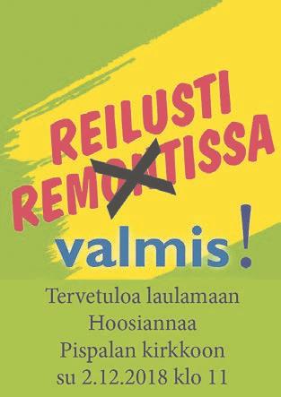 2018 Harjun seurakunnan vaalilautakunnan puolesta Riitta-Liisa Rusi puheenjohtaja LIELAHTI Lielahden kirkko Ollinojankatu 2 Keskiviikon keitokset ke 7.11. klo 9 12.