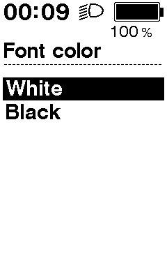 Kappale4 POLKUPYÖRÄTIETOKONEEN NÄYTTÖ JA ASETUS Asetusten muuttaminen Font color (fontin väri) <SC-E6010> Fontin väri voidaan vaihtaa.