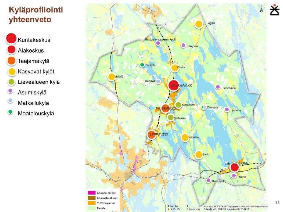 Kuva. Laukaan kunnan maankäytön rakennemallin kyläprofilointi (Sweco Oy 2015) 2.4.
