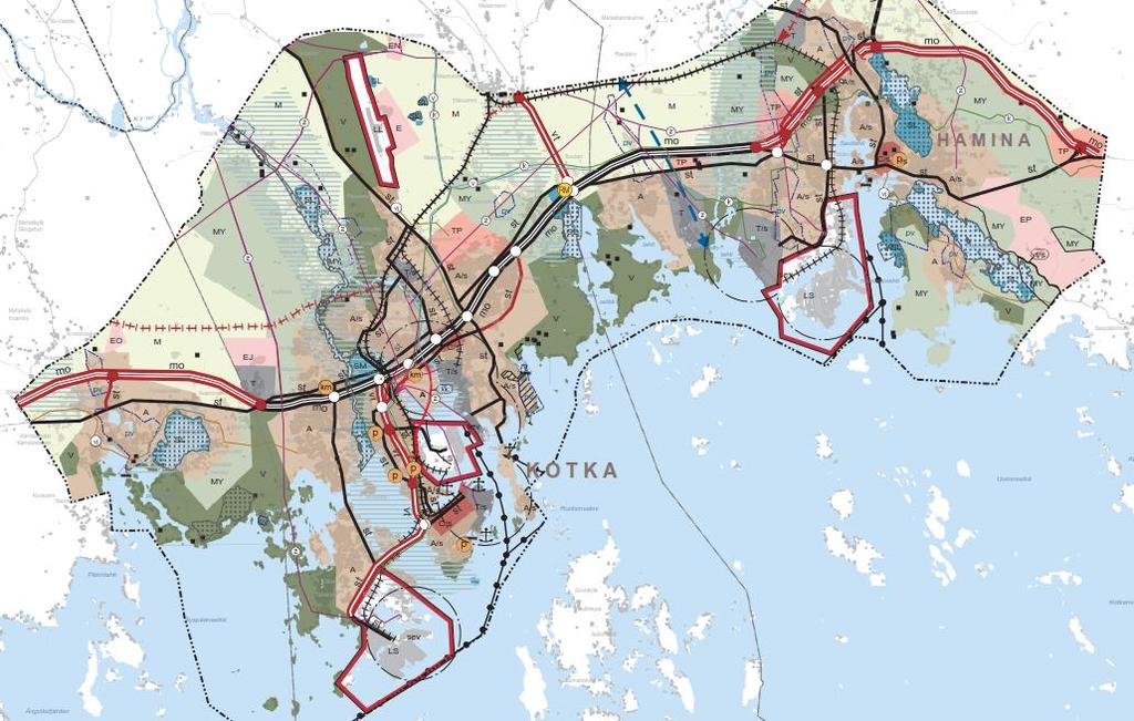 yksityiskohtaista suunnittelua edellyttävät asumisen alueet sekä palvelu- ja työpaikka-alueet on merkitty taajamatoimintojen alueina.
