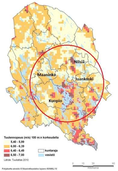 44 4.5 Tuulivoima 4.5.1 Nykykäyttö Kuopiossa ei ole tällä hetkellä tuulivoiman tuotantoa.