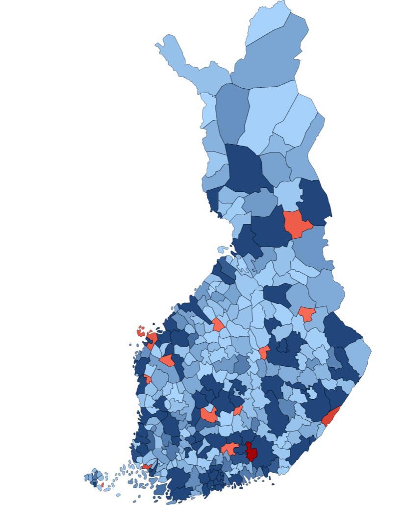 Savonlinna (+236) Muuttotappiota: vain 20 kuntaa, joiden muuttotappio vähäinen (max.