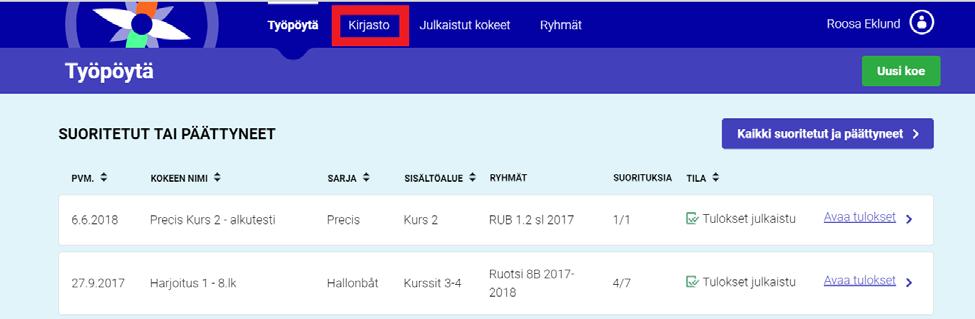 Kokeen julkaisu oppilaille 1.