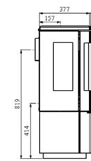 ...... Ø 150 mm Paino.................... 116 kg Tulipesän leveys............... 33 cm Hyötysuhde................. 78,4% Raitisilmaliitäntä takaa tai pohjasta.