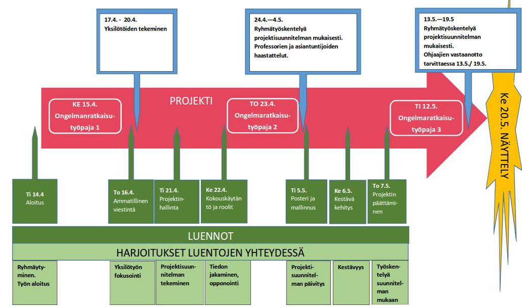 Työpakettien ja tehtävien vastuuhenkilöt : Hankkeen vastuut kannattaa esittää matriisimuodossa : Henkilökohtaiset vastuut. Pienryhmän vastuut. Koko projektiryhmän yhteiset vastuut.