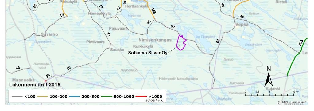Vaikutukset on arvioitu hankealueelta aina Valtimontielle (mt 5284) ja Kuhmontielle (mt 76) asti.