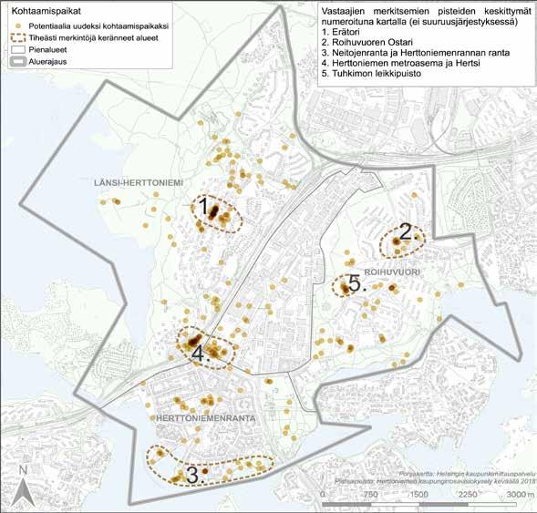 Kyselystä poimittua Vastaajat jättivät 299 merkintää uusiksi potentiaalisiksi kohtaamispaikoiksi.