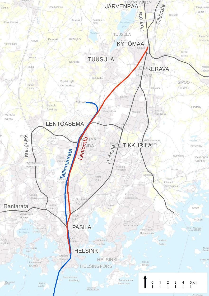 2.5 VE 2: Lentorata Pasilan ja Keravan Kytömaan välille Lentoradan raiteet ovat tunnelissa Pasilan pohjoispuolelta Keravan pohjoispuolelle Kytömaalle. Tunnelin pituus on noin 28 km.