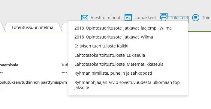 Toimenpiteet erityisen tuen suunnitelman täyttämisen jälkeen 1. Kun erityisen tuen suunnitelma on täytetty, se tulostetaan kohdasta: Tulosteet. Tulosta erityisen tuen tuloste tästä.
