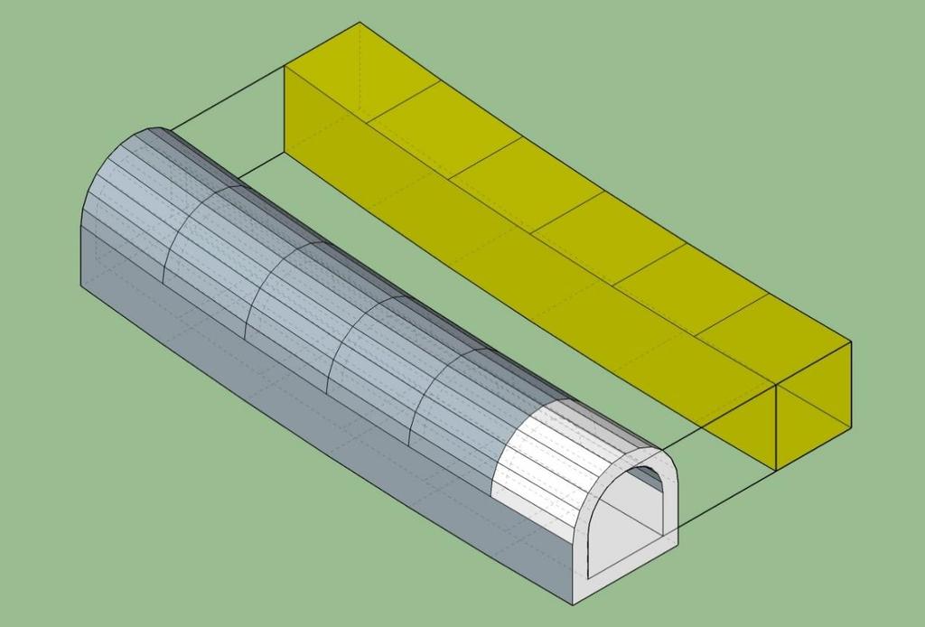 Kuva 31. Tunneli-kohteen LOD1-geometrian mallintamisperiaatteet. LOD2 Tunneleilla on LOD2-tasolla geometria TunnelinOsalla ja TunnelinRakenteellisillaElementeillä.