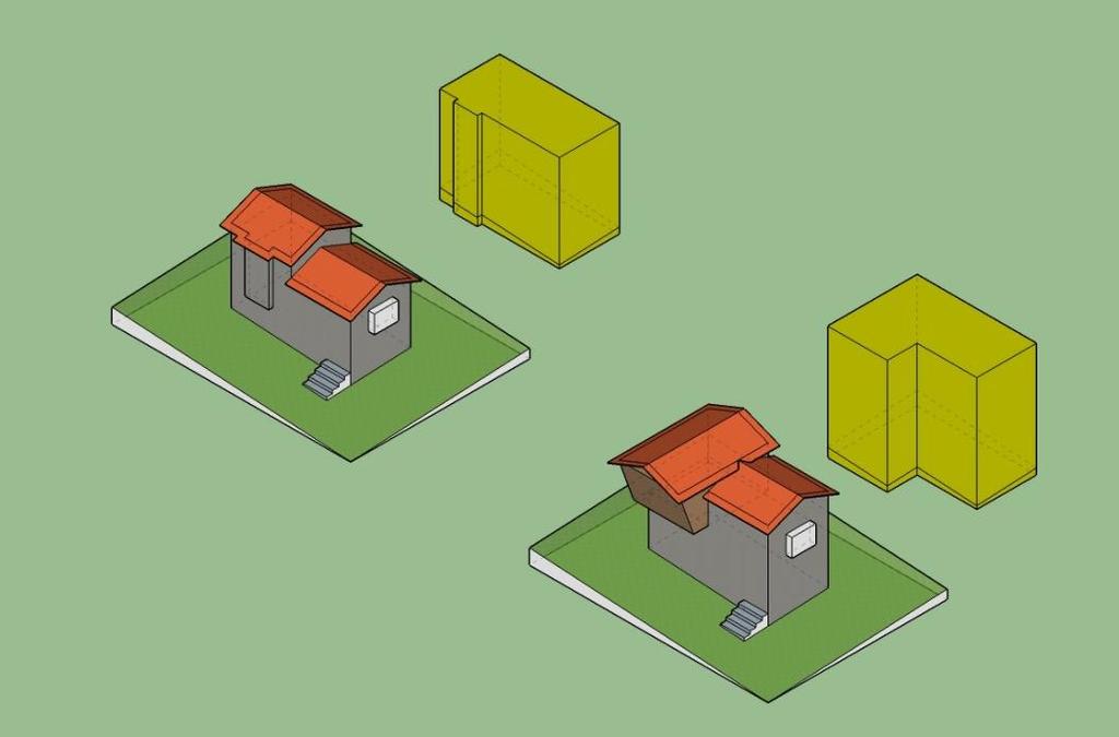 Kuva 3. Kivijalan ulkopuolelle ulottuvat osat mallinnetaan jatkumaan pystysuunnassa rakennuksen pohjatason korkeuteen jos niiden tarkempia ulottuvuuksia ei ole tiedossa.