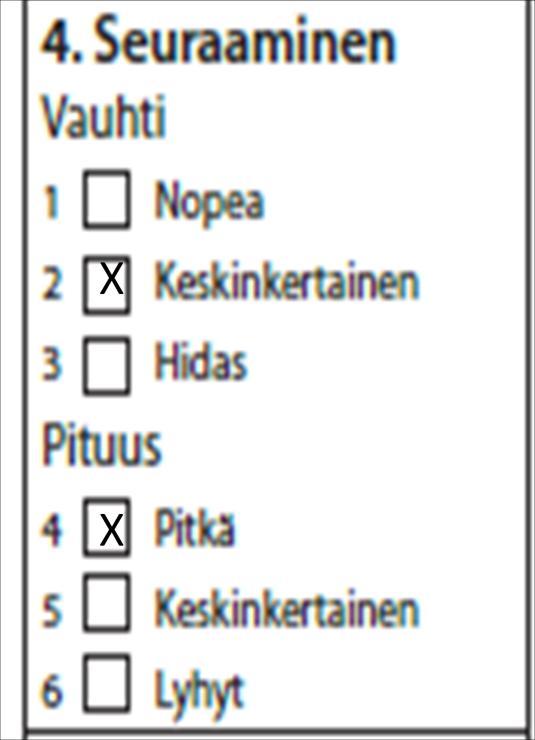 Rastitetaan seuraamisen Vauhti ja Pituus, jos seuraaminen on pystytty arvostelemaan