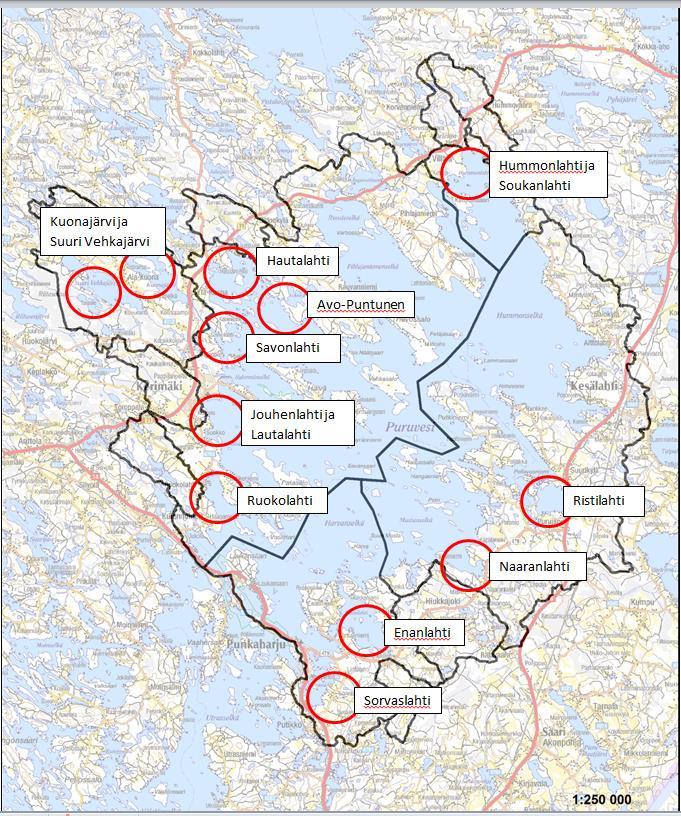 LIFE-hankkeen tavoitteita Puruvedellä Nuhrautuneet vesialueet TOTEUTETTAVA KUSTANNUSTEHOKKAITA VESIENHOITO- JA KUNNOSTUS RATKAISUJA SEKÄ VALUMA- ETTÄ VESIALUEELLE PYSÄYTETTÄVÄ NUHRAUTUMISEN