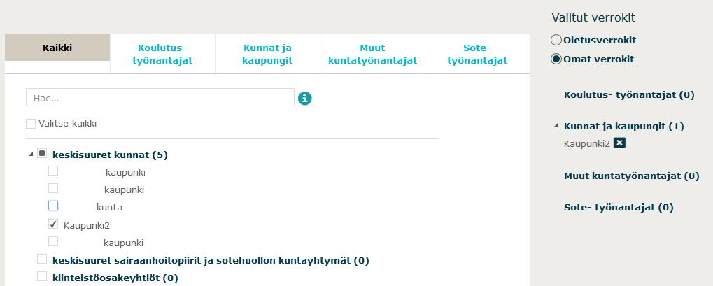 Verrokkien valinta Oletusverrokki on Kevan tilastopalveluiden tuottama työnantajaryhmä, jossa ryhmään kuuluu saman kokoisia ja saman tyyppisiä työnantajia.