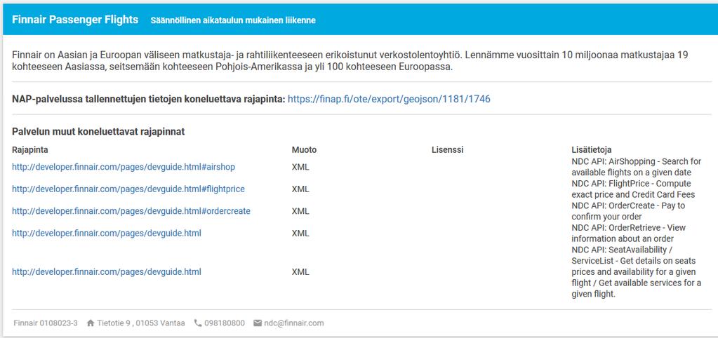 Esimerkkejä NAP-palvelun