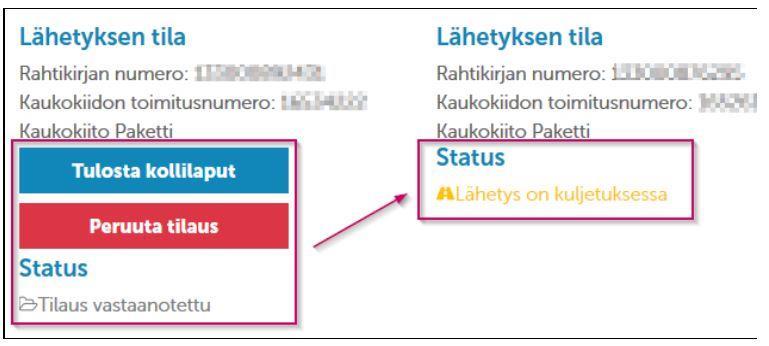 16 Kuva 14. Osoitetyypin valinta Lähetyksen peruuttaminen Voit peruuttaa lähetyksen seurannan kautta. Peruutus on mahdollista niin kauan, kun toimitus on Tilaus on vastaanotettu -tilassa.