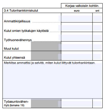 Tulonhankkimiskulujen ilmoittaminen (tieteenharjoittaja)