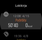 HUOMAUTUS: Lokikuvake pysyy harmaana, kunnes Move on synkronoitu Suunto Movescountiin. Voit poistua lokista pyyhkäisemällä oikealle tai pitämällä keskipainiketta painettuna.