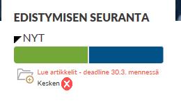 Edistymisen seuranta opiskelijan näkökulmasta Opiskelija näkee Edistymisen seuranta lohkosta värikoodein edistymisensä vihreä = tehty keltainen = keskeneräinen,