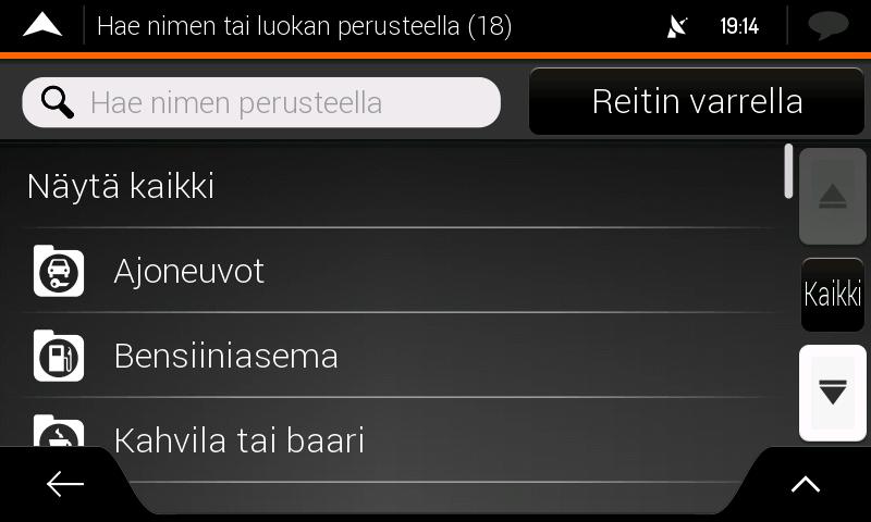 Esimerkki navigoinnista kiinnostavaan paikkaan Jos esimerkiksi haluat löytää pysäköintipaikan määränpään ympärillä, toimi seuraavasti: 1.