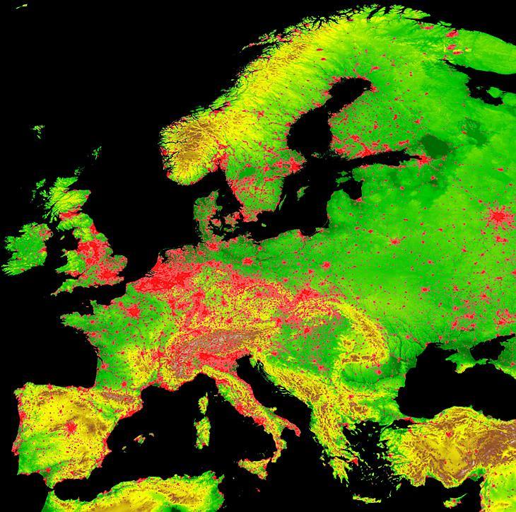 Europe's population density: a digital elevation model (DEM) with overlay of stable night lights Ruotsin rakennuskannasta 71 % sijaitsee etelämpänä kuin Suomi.