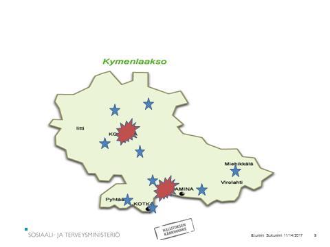 Asemoiminen ja terminologia Perhekeskus Sisältää palveluverkoston kaikki palvelut ja toteuttaa kaikki tehtävät Maakunnan alueella on useita perhekeskuksia/perhekeskusalueita, joista kukin vastaa oman