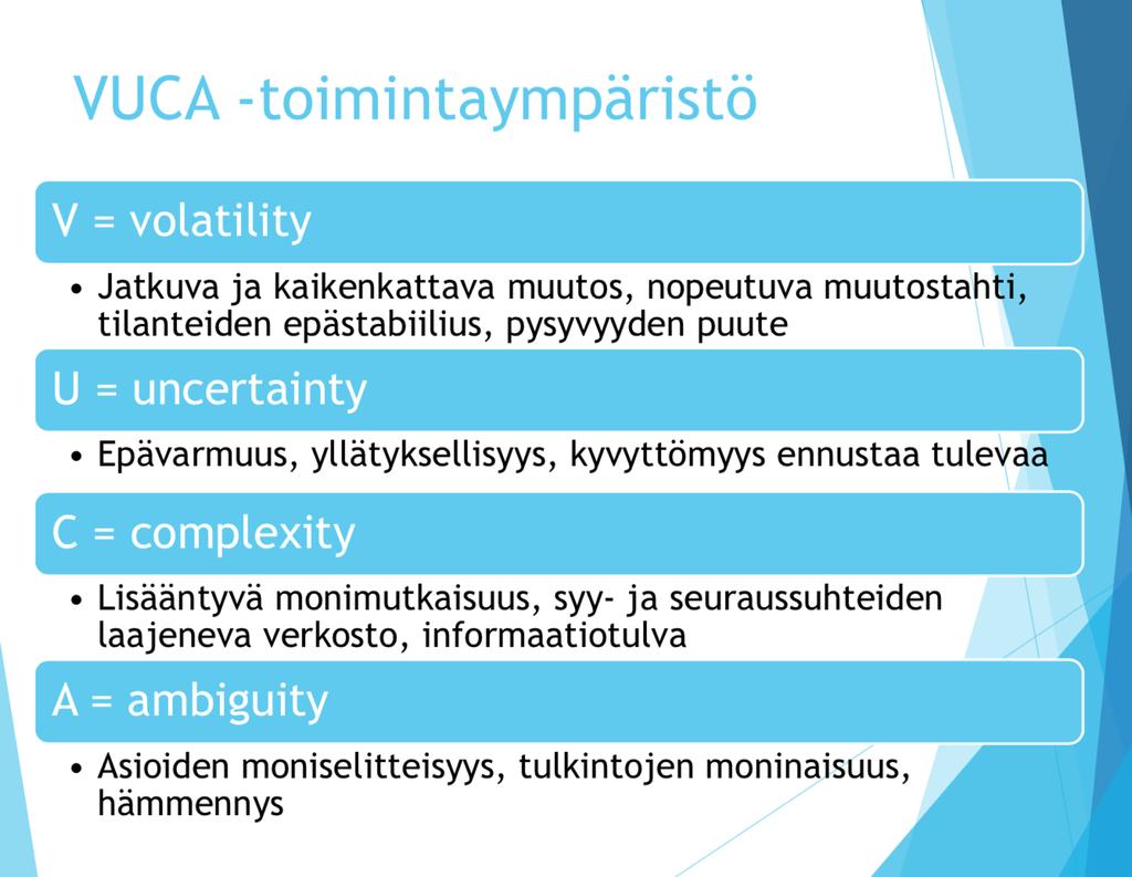 2 Johdanto Museoiden toimintaympäristö muuttuu kaikkialla nopeasti. Monet toimintaympäristöanalyytikot jakavat käsityksen siitä, että olemme menossa kohti niin sanottua VUCA-maailmaa.
