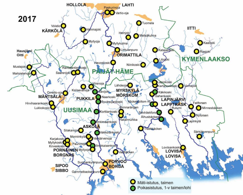 2 Ruskuaispussipoikasten istuttaminen Jokitalkkarihankkeessa on vuodesta 2013 lähtien kuoriutettu pieni määrä mätiä poikasiksi. Kuoriutetut poikaset on istutettu nk. ruskuaispussipoikasina Kuva 6.